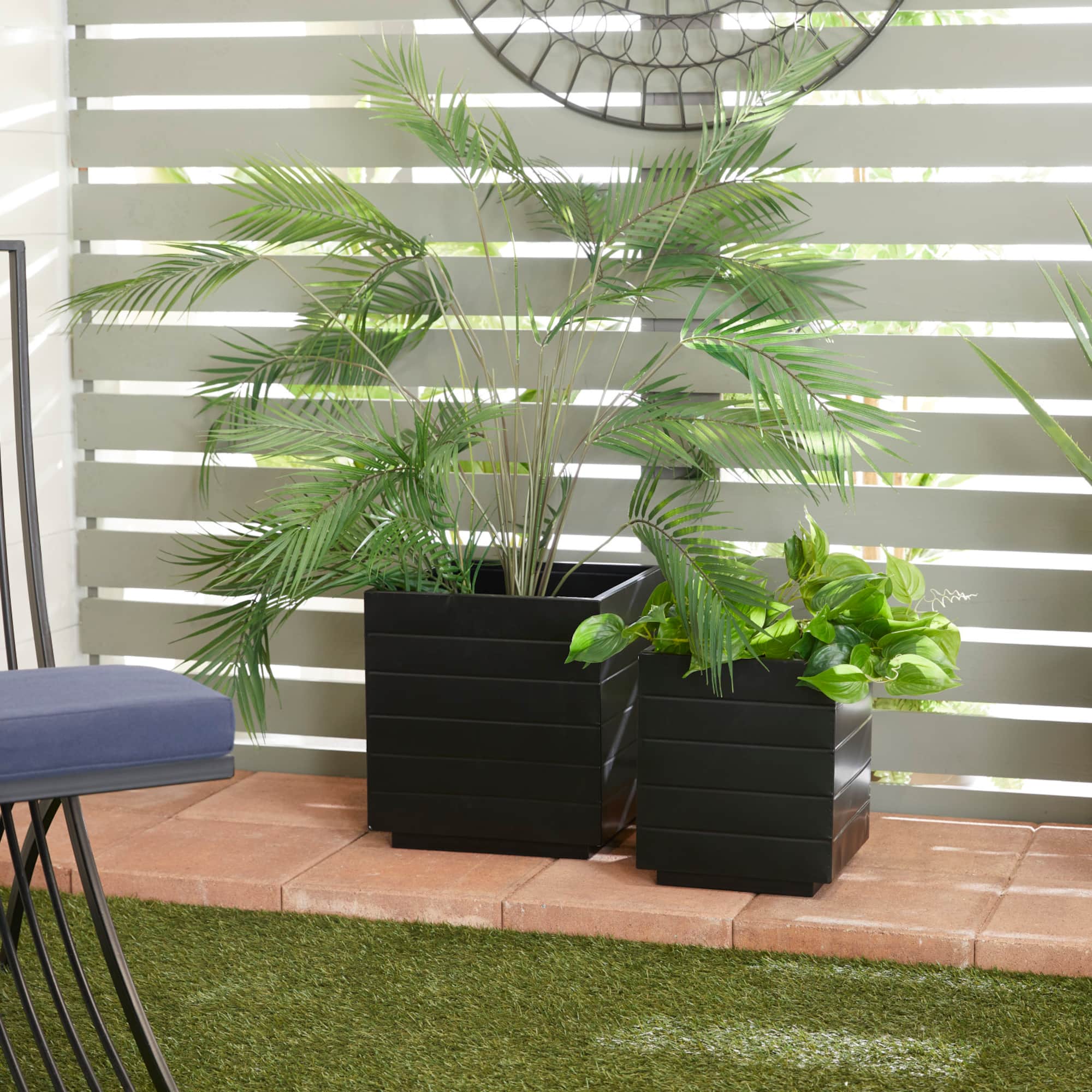 Black Modern Planter, Set of 2" 13", 10"